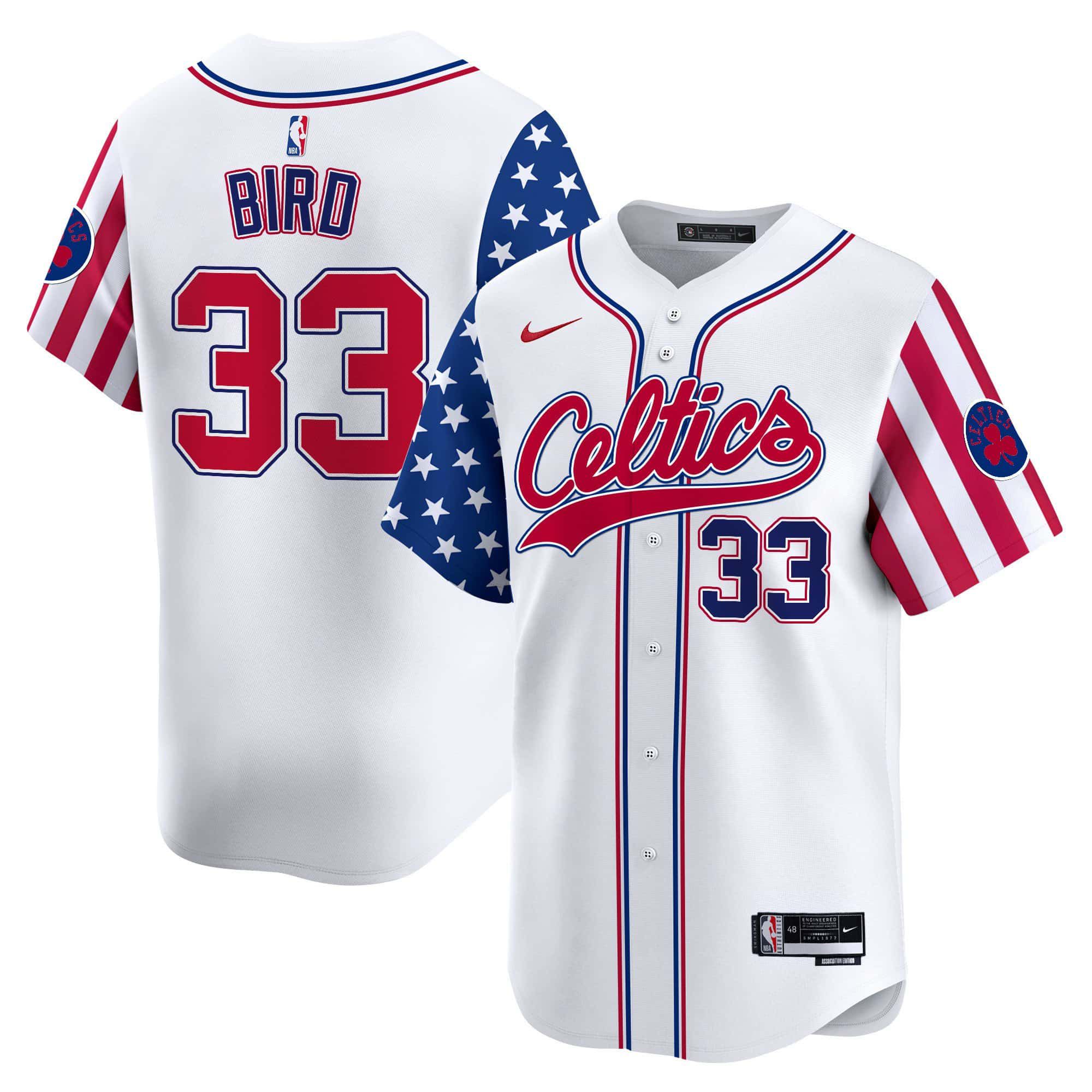 Men Boston Celtics #33 Bird White 2024 Nike Independence Day Baseball NBA Jersey->->NBA Jersey